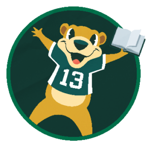 A cartoon image shows Gainer the Gopher wearing a #13 Roughrider Jersey and holding an open book. The image of Gainer is over a green background circle.